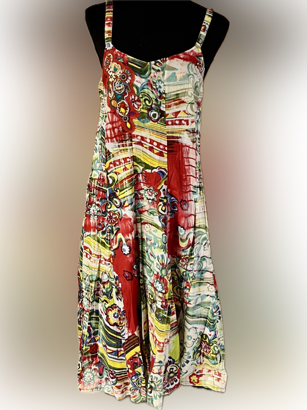 Chaudry KC NWT Lined Embellished Abstract Floral Cotton Midi Dress S Sample Rare